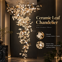 Lustre moderne en forme de feuille de Ginkgo pour hall d'hôtel, restaurant, villa, finition dorée, luminaire suspendu en céramique, personnalisable, MOQ 1 pièce