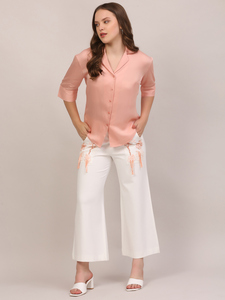 Camisa Formal Color Durazno |   Top Informal Sólido para Oficina |   Camisa Suave y Cómoda con Botones |   Camisa elegante de manga 3/4 para mujer - Product Image 4