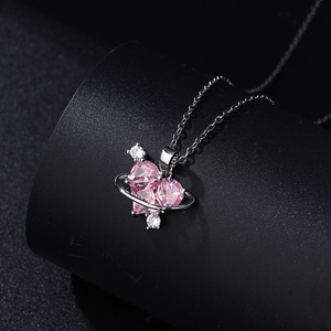 Mode Couple Collier Bijoux De Luxe Plaqué Or Coeur Pendentif Collier Rose <span class=keywords><strong>CZ</strong></span> Diamant Coeur Collier pour Femmes Cadeau - Product Image 2