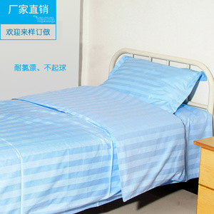 Venta directa de fábrica de juegos de sábanas para cama de hospital (3 piezas), ropa de cama médica de algodón puro con rayas azules y blancas, cama de hospital - Product Image 4