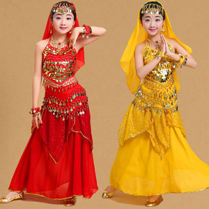 Costume de <span class=keywords><strong>danse</strong></span> du ventre pour filles, 100% polyester, tenue de <span class=keywords><strong>danse</strong></span> ethnique indienne du Xinjiang, ensemble de robe de performance et d'entraînement - Product Image 1