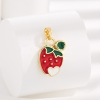 Pendentif Cœur Fraise Émaillé Plaqué Or 14K en Laiton, Breloque Fruit Mignonne pour Bijoux DIY, Accessoire de Mode Tendance, Vente en Gros