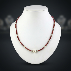 Collier pour femme en grenat rouge perlé avec perle d'eau douce, style bohème, argent 925 plaqué argent, à porter au quotidien - Product Image 3