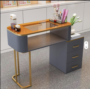 Elegant Luxury Cream-Style Japanese <b>Manicure</b> <b>Table</b> Sleek Glass Design Modern Home Use Multi-Functional Nail <b>Table</b> Metal Material - Product Image 3