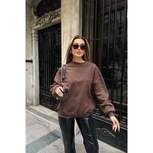 Sudadera con Capucha Oversize Marrón Casual de Otoño/Invierno, Talla Única, con Logotipo Personalizado Impreso en la Tela - Product Image 3