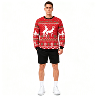 Sweat-shirt à col rond pour homme en polyester blanc avec impression intégrale de rennes, personnalisable par sublimation, pour les fêtes de Noël