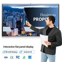 Tableau interactif intelligent 4K de 65 à 86 pouces, directement de l'usine, avec Android 15 et caméra 48MP pour réunions d'affaires et écoles