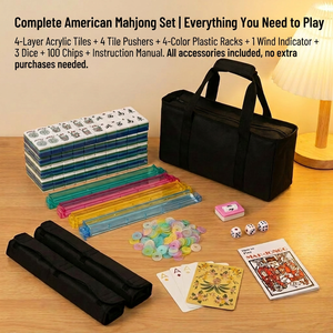 Nouveauté en stock : Ensemble de mahjong en acrylique bleu-vert à 4 couches, gravé, avec accessoires complets, idéal pour cadeau, promotion et divertissement festif - Product Image 2