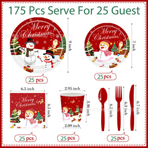 Christmas Snowman <b>Disposable</b> Tableware Set Paper <b>Plates</b> Cups Napkins For Party Family Gathering - Product Image 2