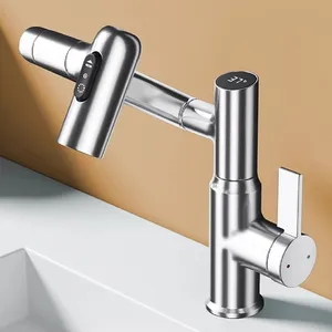Todos cobre torneiras para pias do banheiro Intelligent digital display girando banheiro Misturadores e Torneiras