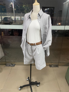Nuovo look Spot da <span class=keywords><strong>donna</strong></span> tinta unita Casual camicia a maniche lunghe <span class=keywords><strong>pantaloncini</strong></span> con cintura abito da <span class=keywords><strong>donna</strong></span> - Product Image 2