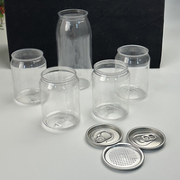 Boîtes de boisson en plastique PET transparentes 250ml/330ml/500ml avec anneau de traction et couvercle pour sodas et boissons énergisantes