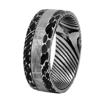 Haute qualité damas acier véritable météorite anneau ensemble à la mode hommes bijoux pour mariage et fiançailles en gros