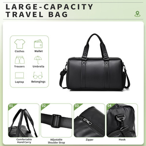 Sac de voyage décontracté pour homme en PU grande capacité avec boucle en corde, bagage à séparation sec/humide, sac de sport noir - Product Image 4