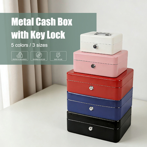 Caisse à monnaie portable en métal avec serrure à clé, coffre-fort à double couche avec plateau à pièces et 2 clés, grande boîte de sécurité pour l'argent à domicile - Product Image 2