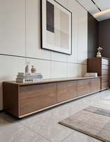 Ensemble de meuble TV et table basse en noyer massif, design moderne et personnalisable, gain de place, style nordique et japonais minimaliste, pour salon