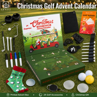 Coffret cadeau de calendrier de l'avent de Noël pour le golf avec 24 accessoires de golf, boîte de compte à rebours imprimée pour les golfeurs, cadeau de Noël