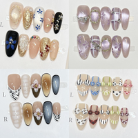 Lot de 10 faux ongles en gel peints à la main, magnifiques, de luxe, design personnalisé, faits à la main, à presser