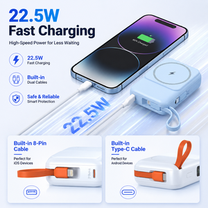 Batterie externe magnétique 10000mAh, charge rapide 22.5W, <span class=keywords><strong>chargeur</strong></span> sans fil <span class=keywords><strong>portable</strong></span> 15W avec câbles doubles intégrés, écran LED - Product Image 5