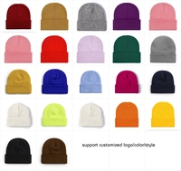 Bonnet en acrylique tricoté uni avec logo personnalisé, bord côtelé, broderie hiver, unisexe, chaud, extensible, style urbain Haluo
