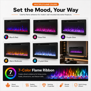 Cheminée électrique à insert LCD avec chauffage, flamme <span class=keywords><strong>LED</strong></span> colorée, verre cristal, construction métallique, fonctionnement en anglais, <span class=keywords><strong>pour</strong></span> usage hôtelier et domestique - Product Image 4