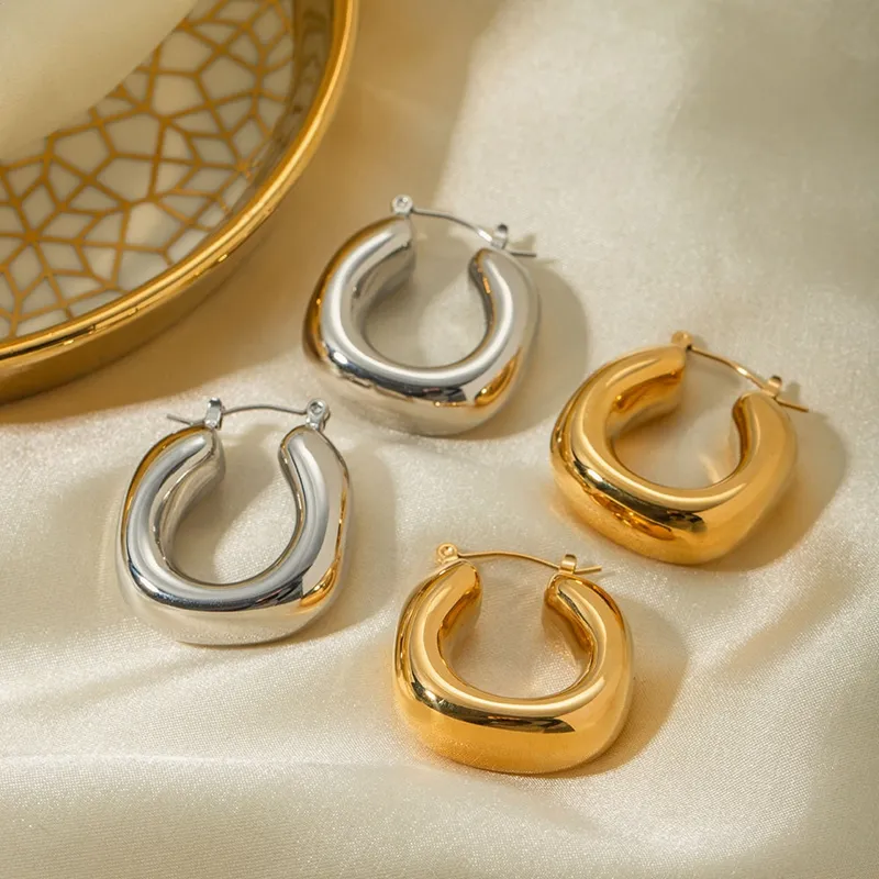 Damen 18K Gold plattiert Edelstahl große Gold-Hoop-Ohrringe chunky Huggie-Ohrringe