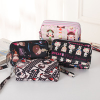Dompet Koin Clutch Ritsleting Tiga Lipat Bahan Nilon Ringan, Dompet Tangan Kasual, Tas Ponsel Portabel