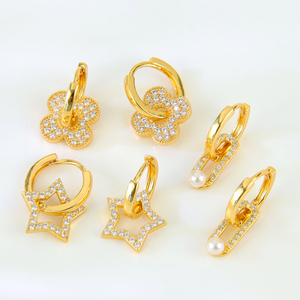 Boucles d'oreilles pendantes en forme de cœur couleur or, plaquées or 21 carats, avec zircon, pour femme, idéales pour événements et mariages - Product Image 3