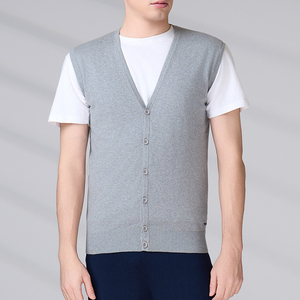 OEM ODM V neck Knitted Vest <b>Men</b> Custom Knitwear Grey Autumn Vintage Sleeveless <b>Cardigan</b> Sweater with Button - Product Image 4