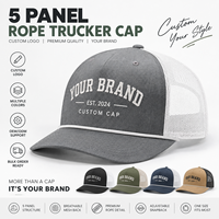 Casquette Trucker 5 Panneaux Personnalisée avec Corde, Dos en Maille, Réglable, Fermeture Snapback, Logo Brodé, OEM, pour Extérieur, Décontractée