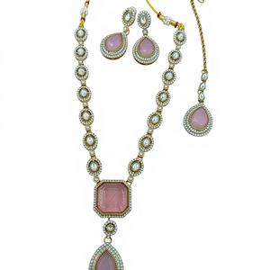 Ensemble de collier long Kundan antique en or en gros, boucles d'oreilles, Maang Tikka, bijoux de mariée roses pour femmes et filles, fête de mariage - Product Image 1