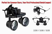 3.0x Dental Magnifying Loupes Clip-On Flip-Up Binocular Loupe, Adjustable PD, Wear with Eyeglasses for Dentist & Endodontist