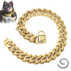 Collier pour animaux de compagnie en or, best-seller, chaîne cubaine 18K 32 mm, collier robuste pour petits chiens, pitbull américain, berger allemand - Product Image 2