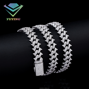 Cadena cubana de diseño especial con puntas, diamantes de moissanita VVS, pasa la prueba del diamante, chapada en oro sobre plata de ley 925, certificada por GRA. - Product Image 2