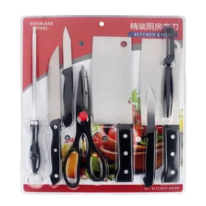 Wholesale 4 piece 8 PCS Multifunctional Stainless Steel Black Plastic Handle Scissors Kitchen Knife Set