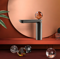 Robinet de lavabo Weihao en laiton brossé doré non revêtu, avec poignée unique en cristal, à poser sur le comptoir, pour salle de bain