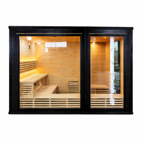 Ruang Ganti Sauna Luar Ruangan Kayu Hemlock Solid Tradisional untuk 5-6 Orang dengan Pemanas Listrik untuk Apartemen, Vila, Taman