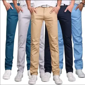 Khaki Twill celana panjang pria, celana panjang Formal elastis kaki lurus gaya Eropa untuk pria