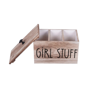 3 scomparti Pad e tampone Organizer, scatola di stoccaggio per la cura mestruale in legno, contenitore di conservazione per tovaglioli sanitari di Design per ragazze - Product Image 1