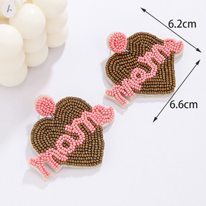 Boucles d'oreilles tissées fête des mères MAMA lettre couleur perle boucles d'oreilles tissées pour femmes Uionen 1816 - Product Image 6