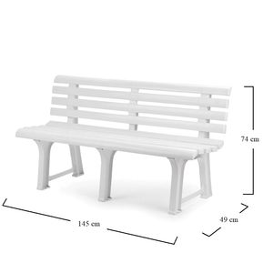 Banc de jardin en plastique blanc 145x49x74 cm, 3 places, résistant aux UV, résistant aux intempéries - Product Image 2