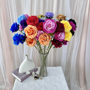 Flores artificiales Meiyu Craft, rosas de seda de 3 cabezas, realistas, para decoración de bodas y hogar. - Product Image 2