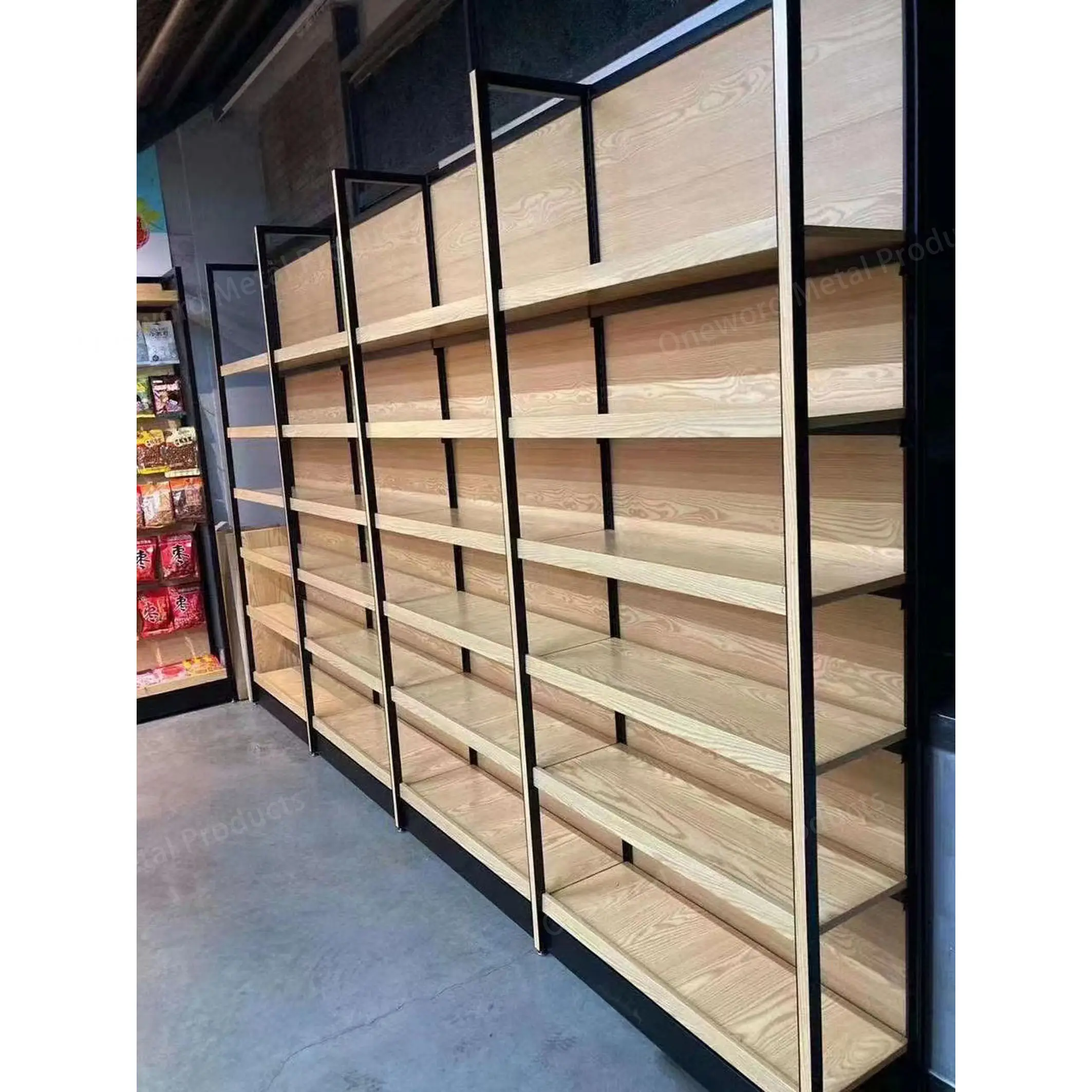 Customized Retail Store Wood Display Shelf Supermarket Wood Shelf Rack Store Display