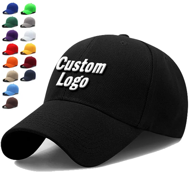 Custom Embroidery Logo Black Washed Adjustable Hat Sports Caps, Wholesale Quality Cotton Twill Breathable Fitted Baseball Caps-