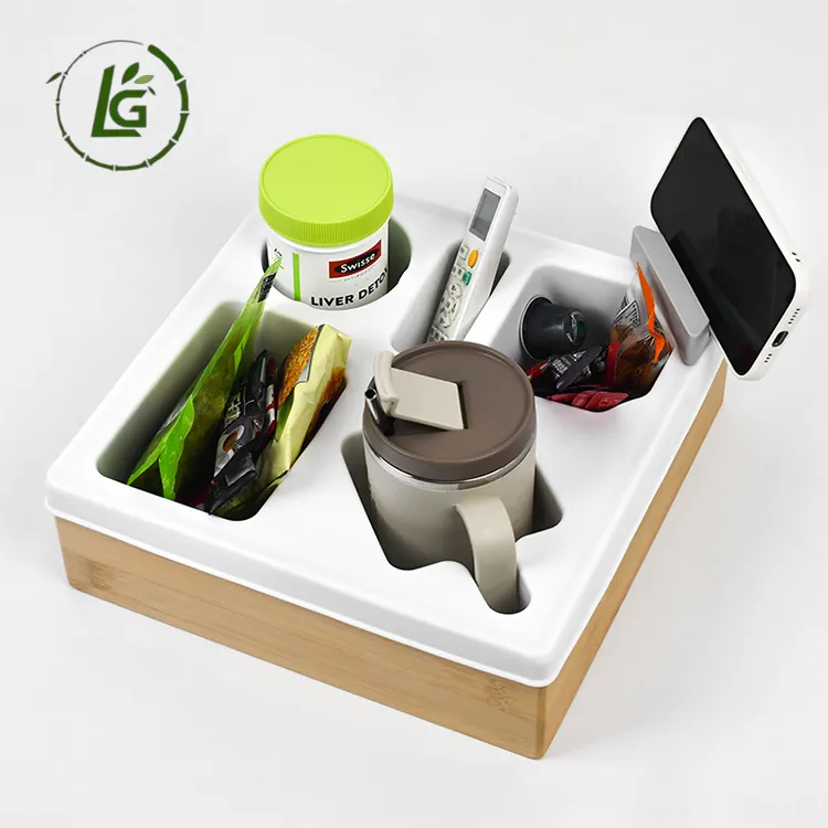 Legend New Arrival bamboo couch bar sofa arm tray couch coaster snack console bamboo couch cup holder tray for Daily use