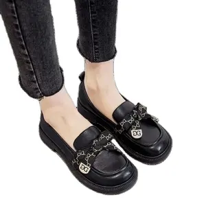 Wholesale New Spring Female Platform Black Leather Shoes Fashion Ladies Outside College Style Dress Loafers