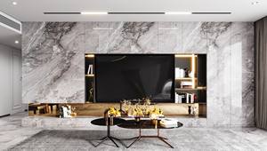 Modern Farmhouse LED Lighting Marble Effect <strong>TV</strong> Furniture, <strong>TV</strong> Furniture <strong>Wall</strong> Integrated <strong>Shelving</strong> Creates Luxe Living Room - Product Image 3