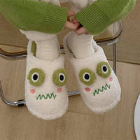 Chaussons amusants en forme de grenouille de dessin animé XIXITIAO, antidérapants, en peluche, chaussures d'intérieur, hiver, mignons, chauds, verts, en fourrure, pantoufles