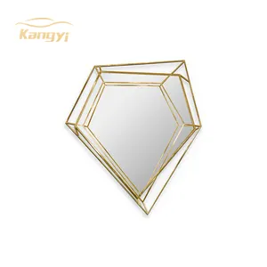 Espejo de metal irregular con forma de diamante para interiores espejo de pared con diseño de marca personalizado, para hotel, villa, tocador, decoración de línea