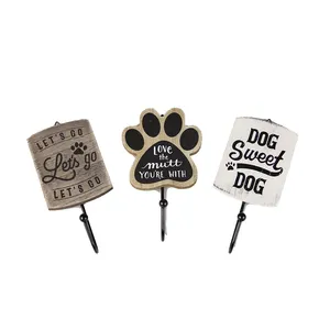 Dog Mom Gifts Paw Prints Wood Rustic Dog Leash Hook Pet Hanger Let's go for a walk Sign